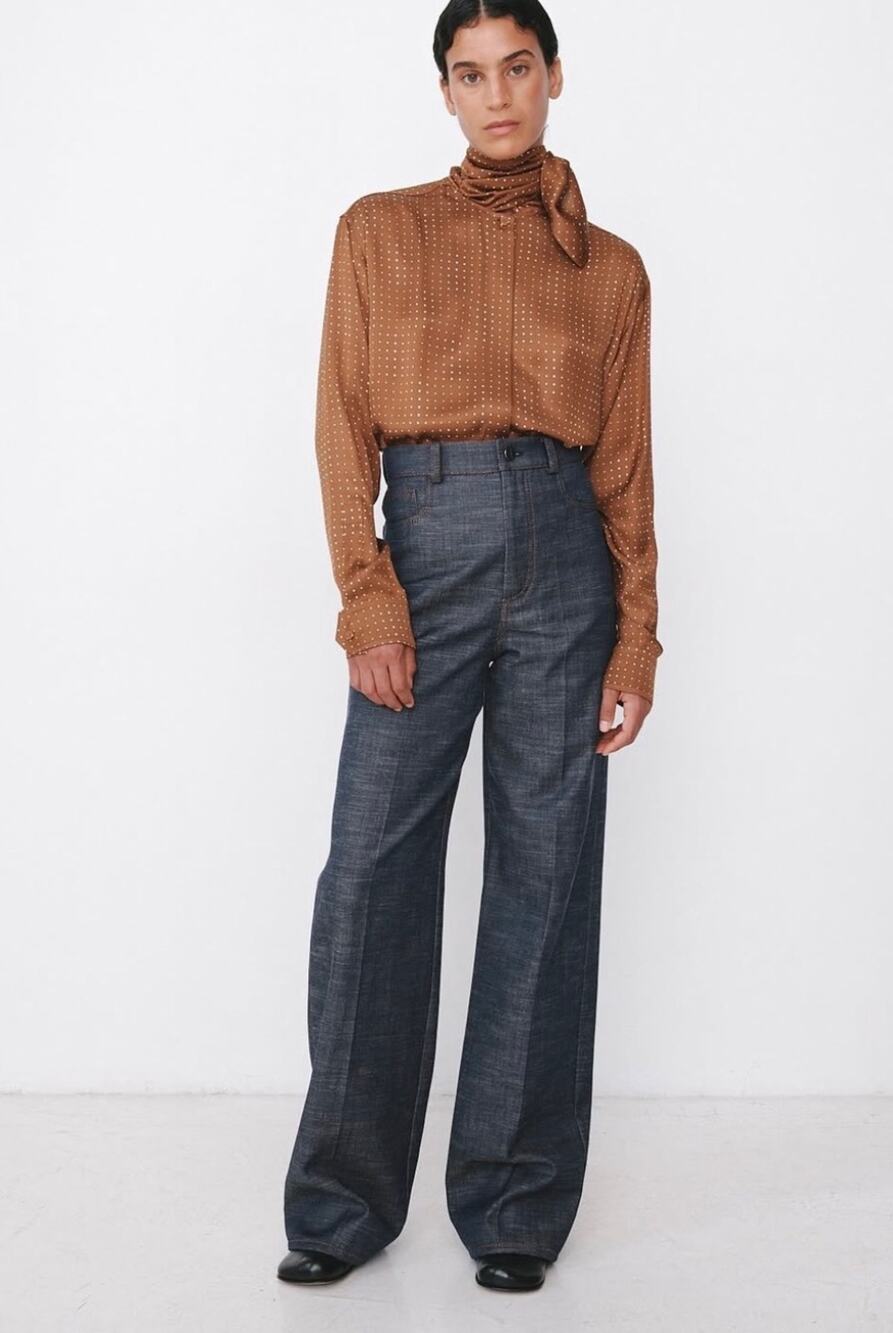 Mantu Blouse with Tie  in Brown Polka Dot  IT 40 US 4